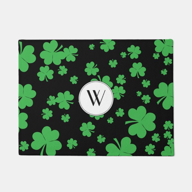 Moderne Ierse shamrock clover monogram deurmat (Voorkant)