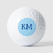 Moderne ijsblauwe kleur | Blauw Monogram Initialen Golfballen (Voorkant)