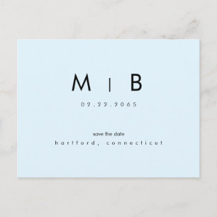 Moderne ijsblauwe monogram trouw 'Save the Date' Briefkaart