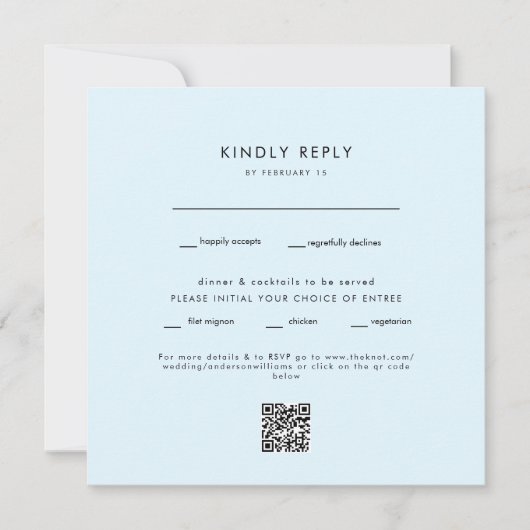 Moderne Ijsblauwe Vierkante Trouw-QR-code RSVP (Voorkant)