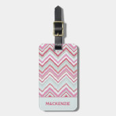 Moderne Ikat Chevron Stripe gepersonaliseerde naam Bagagelabel (Voorkant verticaal)