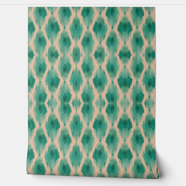 Moderne Ikat Teal & Beige Behang | Organische Boho (Afrollen)