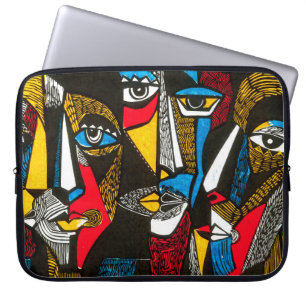 Moderne illustratie in linocut stijl. Surreal colo Laptop Sleeve