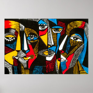 Moderne illustratie in linocut stijl. Surreal colo Poster