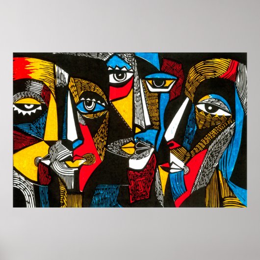 Moderne illustratie in linocut stijl. Surreal colo Poster (Voorkant)