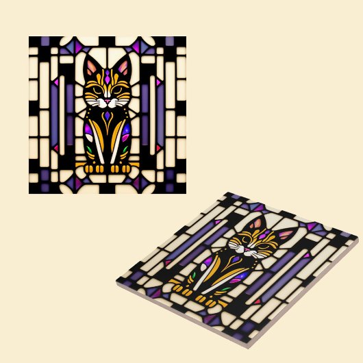 Moderne illustratie Oranje katten Glas in lood Tegeltje