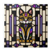 Moderne illustratie Oranje katten Glas in lood Tegeltje (Voorkant)