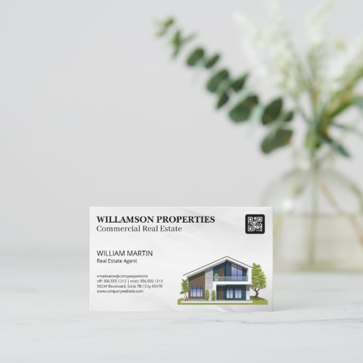 Moderne illustratie thuis | QR-code Visitekaartje (Staand voorkant)