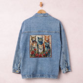 Moderne Illustratie Van Zes Katten en Rozen Denim Jacket (Hangar)