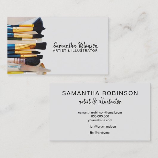 Moderne illustrator verfpenseelfotoscript visitekaartje (Voorkant / Achterkant)