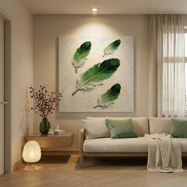 Moderne Impasto Textured Groene Veer Olie Kunst Canvas Afdruk