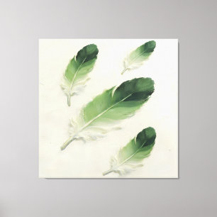 Moderne Impasto Textured Groene Veer Olie Kunst Canvas Afdruk