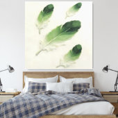 Moderne Impasto Textured Groene Veer Olie Kunst Canvas Afdruk (Insitu (Slaapkamer))