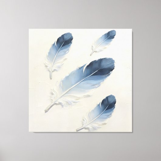Moderne Impasto Textuur Blauw Veer Olie Kunst Canvas Afdruk (Voorkant)