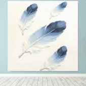 Moderne Impasto Textuur Blauw Veer Olie Kunst Canvas Afdruk (Insitu (Houten vloer))