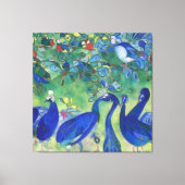 Moderne Impressionist Blauwe Peacocks op Canvas (Voorkant)