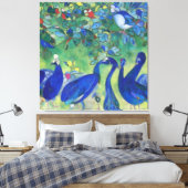 Moderne Impressionist Blauwe Peacocks op Canvas Afdruk (Insitu (Slaapkamer))