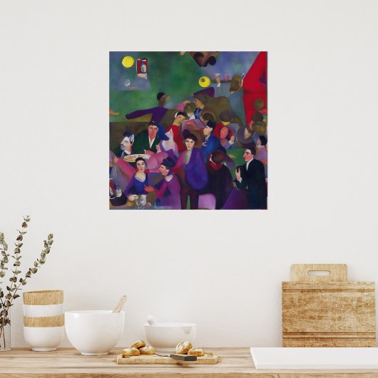 Moderne impressionist Een drukke bar Poster (Keuken)