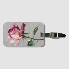 Moderne Impressionistische Goudblad Roze Roos Olie Bagagelabel