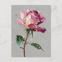 Moderne Impressionistische Goudblad Roze Roos Olie