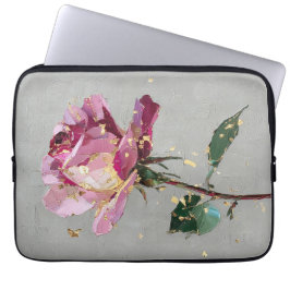 Moderne Impressionistische Goudblad Roze Roos Olie Laptop Sleeve