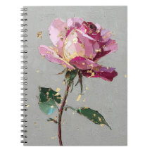 Moderne Impressionistische Goudblad Roze Roos Olie