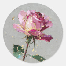 Moderne Impressionistische Goudblad Roze Roos Olie