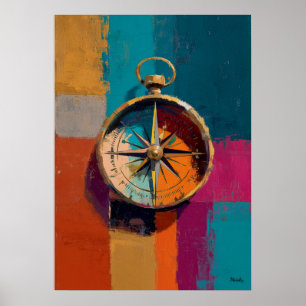 Moderne Impressionistische Kompas Schilderij Richt Poster