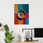 Moderne Impressionistische Kompas Schilderij Richt Poster (Thuiskantoor)
