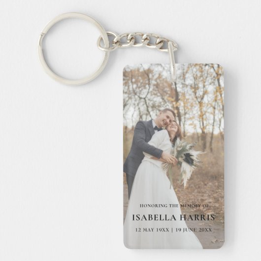 Moderne “In Loving Memory” Foto Aandenken Sleutelhanger (Voorkant)
