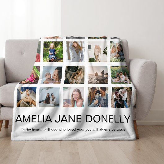 Moderne 'In Loving Memory' Fotocollage Fleece Deken