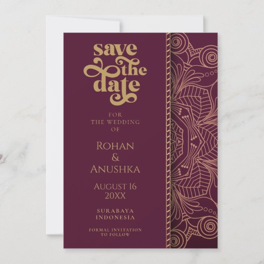 Moderne Indiase bruiloft Save De Datum Aankondigin Save The Date (Voorkant)