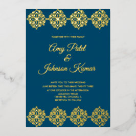 Moderne Indiase grens rond huwelijk geperst Folie Uitnodiging
