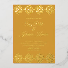 Moderne Indiase grens rond huwelijk geperst Folie Uitnodiging