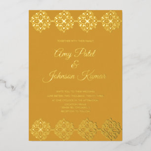 Moderne Indiase grens rond huwelijk geperst Folie Uitnodiging