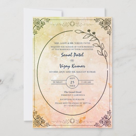 Moderne Indiase Hindoe Bruiloft Mooi Kaart (Voorkant)