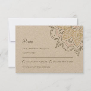 Moderne Indiase legant Mehndi Hindu Wedding Kraft RSVP Kaartje