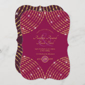 Moderne Indiase Trouwroze Cerise Paars Goud Kaart (Voorkant / Achterkant)