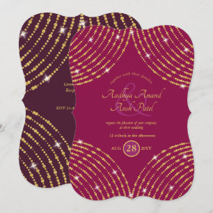 Moderne Indiase Trouwroze Cerise Paars Goud Kaart