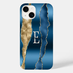 Moderne Indigo Blau Agaten Gouden Pailletten Case-Mate iPhone 14 Hoesje