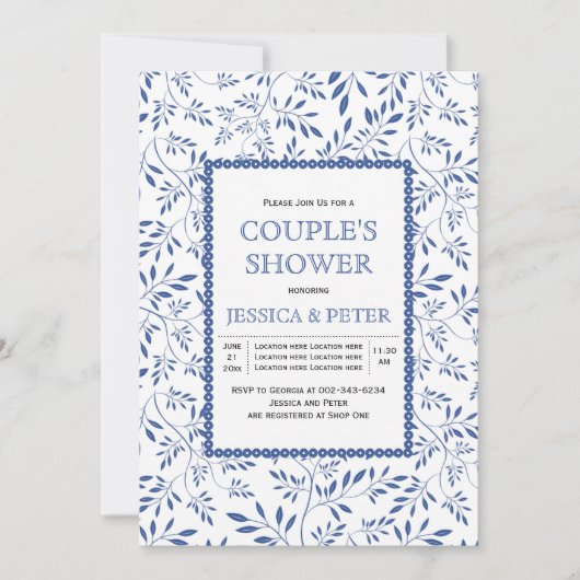 Moderne indigo blauw vertrekt trouwparen douche kaart (Voorkant)