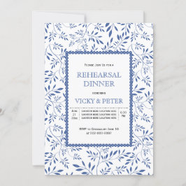 Moderne indigo blauw vertrekt trouwrepetitie diner kaart