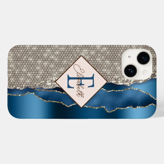 Moderne Indigo Blauwe Agaat Diamanten Case-Mate iPhone Case (Achterkant (horizontaal))