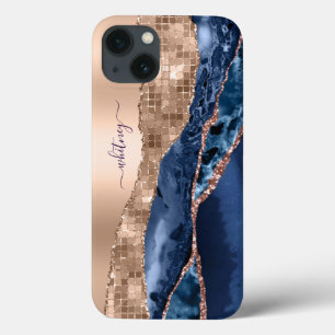 Moderne Indigo Blauwe Agaat Gouden Glitter Sparkle Case-Mate iPhone Case