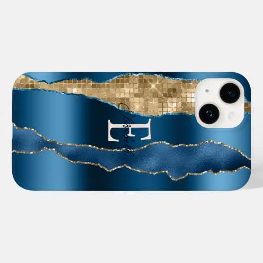 Moderne Indigo Blauwe Agaat Gouden Sequins Case-Mate iPhone Case (Achterkant (horizontaal))