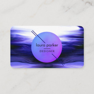 Moderne Indigo Cirkel Maan Waterverf Golven Visitekaartje