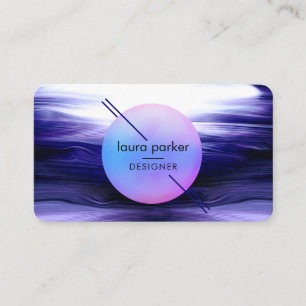 Moderne Indigo Cirkel Maan Waterverf Golven Visitekaartje