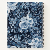 moderne indigo floral waterverf name navy blue notitieboek (Achterkant)