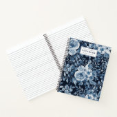 moderne indigo floral waterverf name navy blue notitieboek (Binnen)