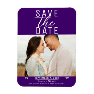 Moderne Indigo Paars Save the Date Trouwfoto Magneet